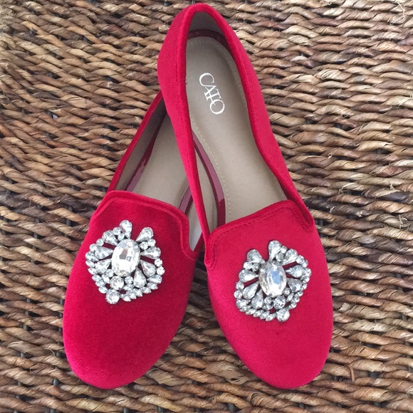 Cato Shoes - LAST PAIR!  Size 7 red velvety rhinestone  flats
